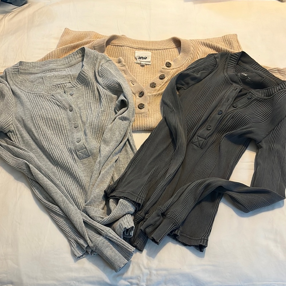 Arie Size Small Long Sleeve Top Lot - 2 Fitted LS and Sweater Henley Style